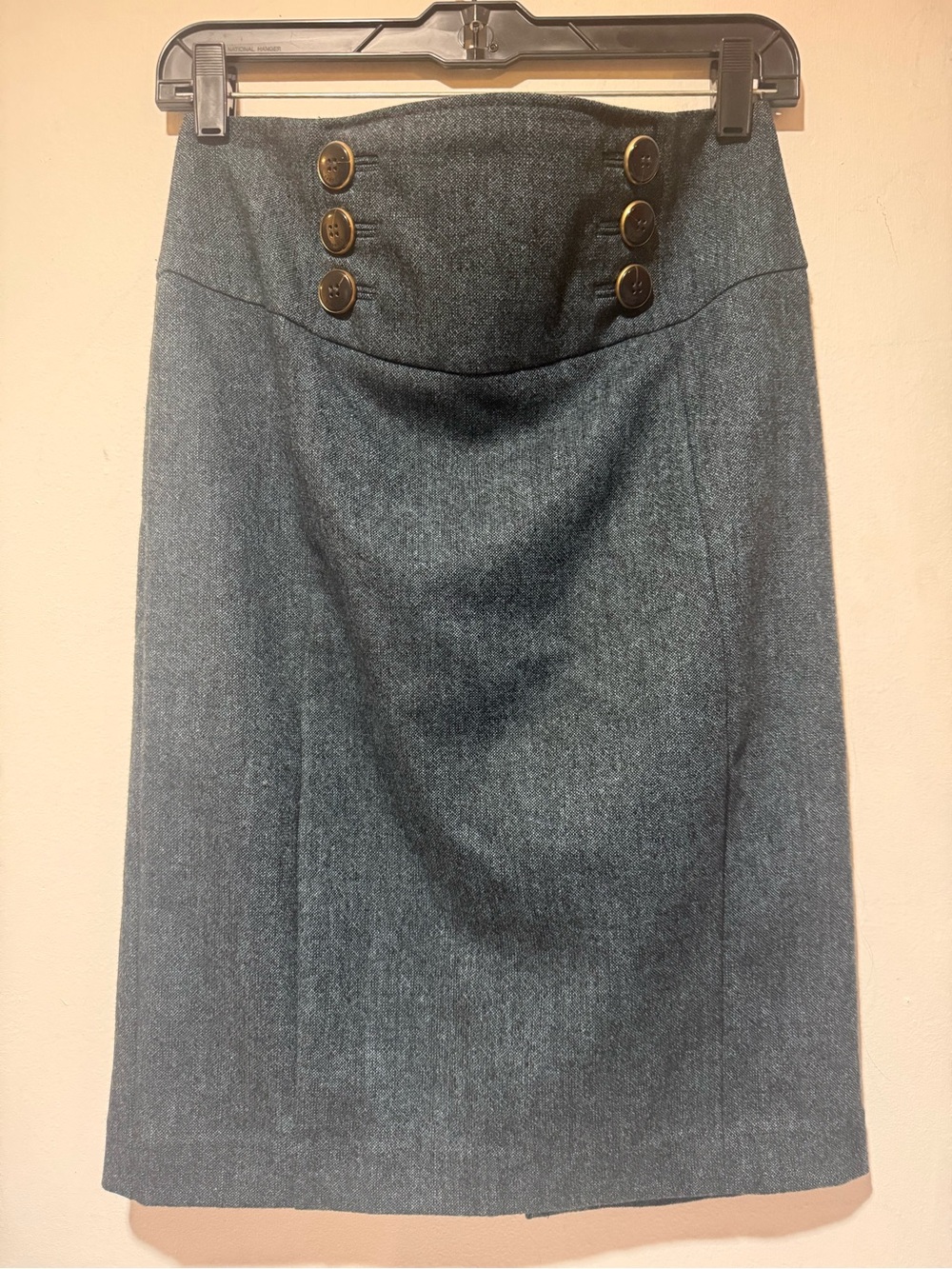 Express Teal High-Waist Pencil Skirt with Brass Buttons